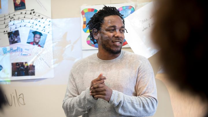 Kendrick Lamar Visits New Jersey Highschool