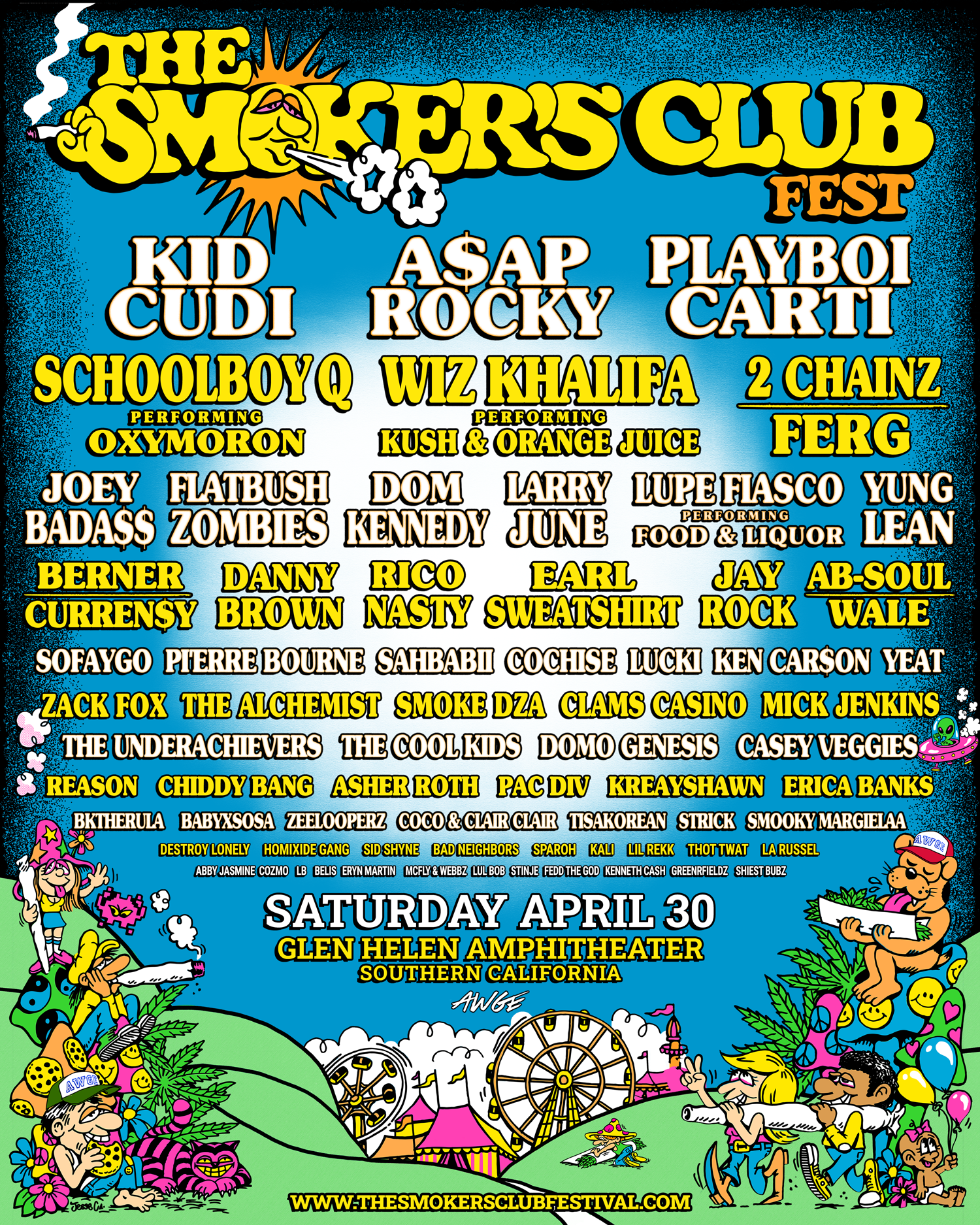 The Smoker’s Club Fest W/ Kid Cudi, A$AP Rocky, Playboi Carti, Schoolboy Q + Wiz To Headline
